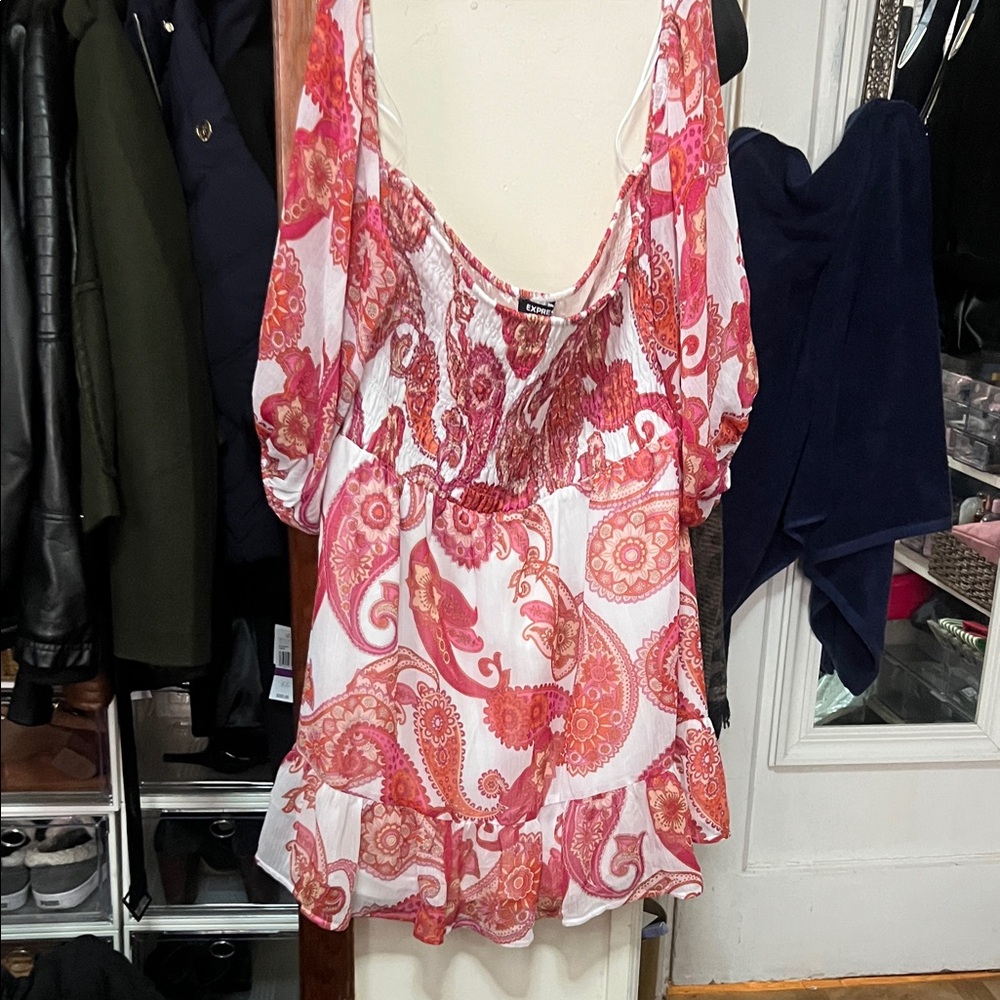 Express Pink and Red Paisley Dress